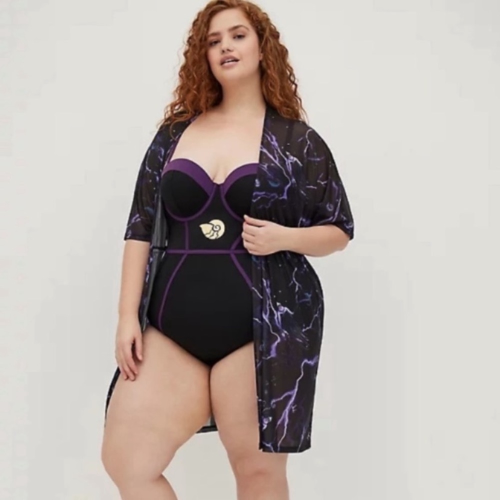 LAST ONE Torrid X Disney Little Mermaid Size 3/4 Ursula Mesh Kimono Cover-Up NWT